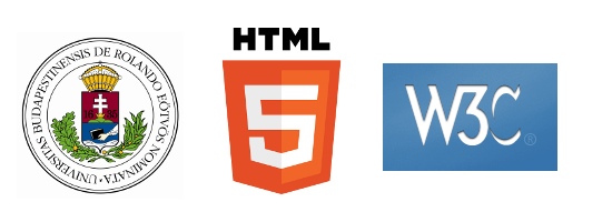 Az ELTE cĂ­mere, a HTML5 szabvĂĄny logĂłja ĂŠs a W3C logĂłja